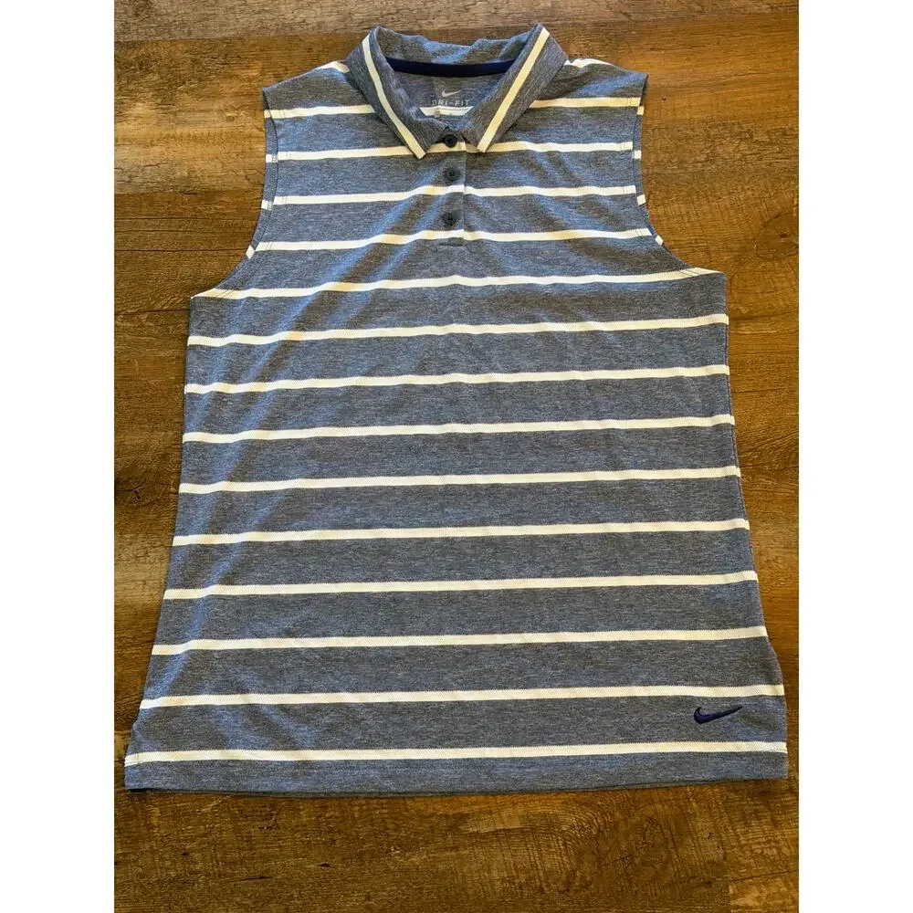 NIKE Dri-Fit navy and white sleeveless golf polo MED - Picture 3 of 10